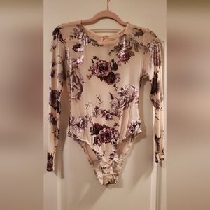 Charlotte Russe Cream and Purple Floral Bodysuit